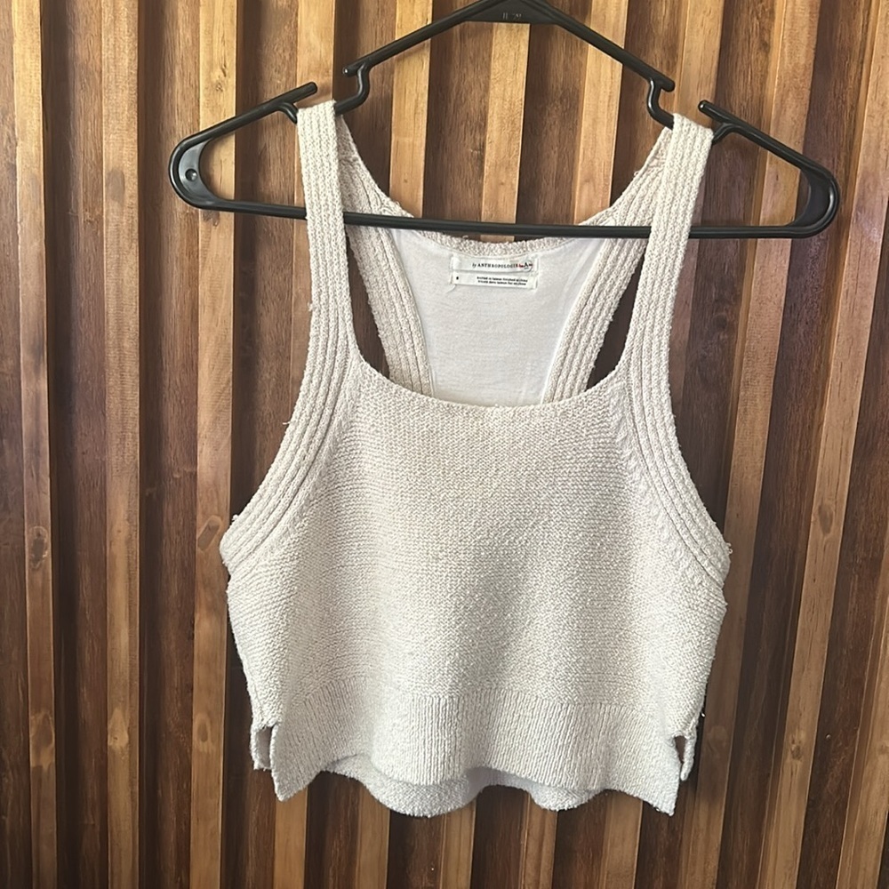 Anthropologie Cropped Cotton Tank in Bone. Size S